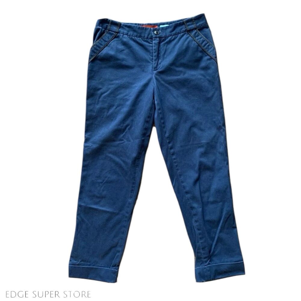 Anthropologie Cartonnier Dark Navy Blue Lou Taper Cuffed Cropped Pants Size 6
